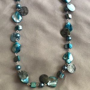 Teal stone shell necklace